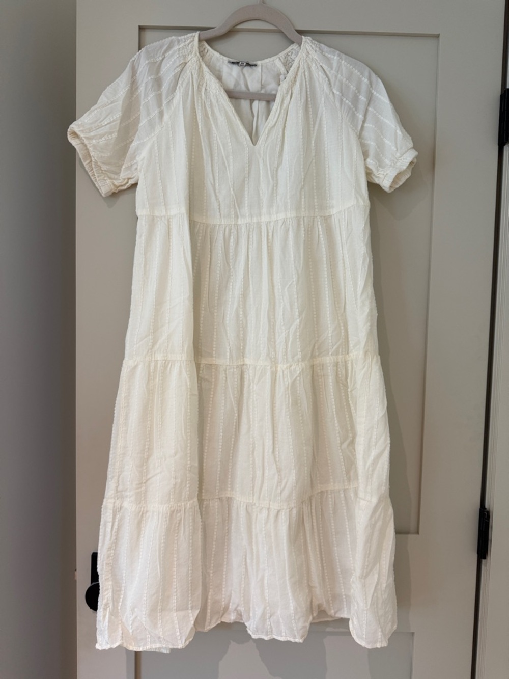 Madewell Bubble-Sleeve Tiered Midi Dress in Textural Stripe, size XSP